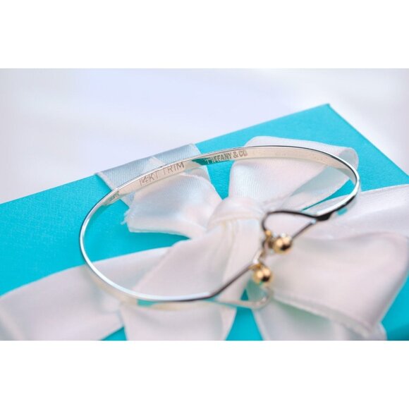 Tiffany & Co. Bracelet Double Heart Bangle in Sterling Silver & 14K Gold Accents - Picture 4 of 14